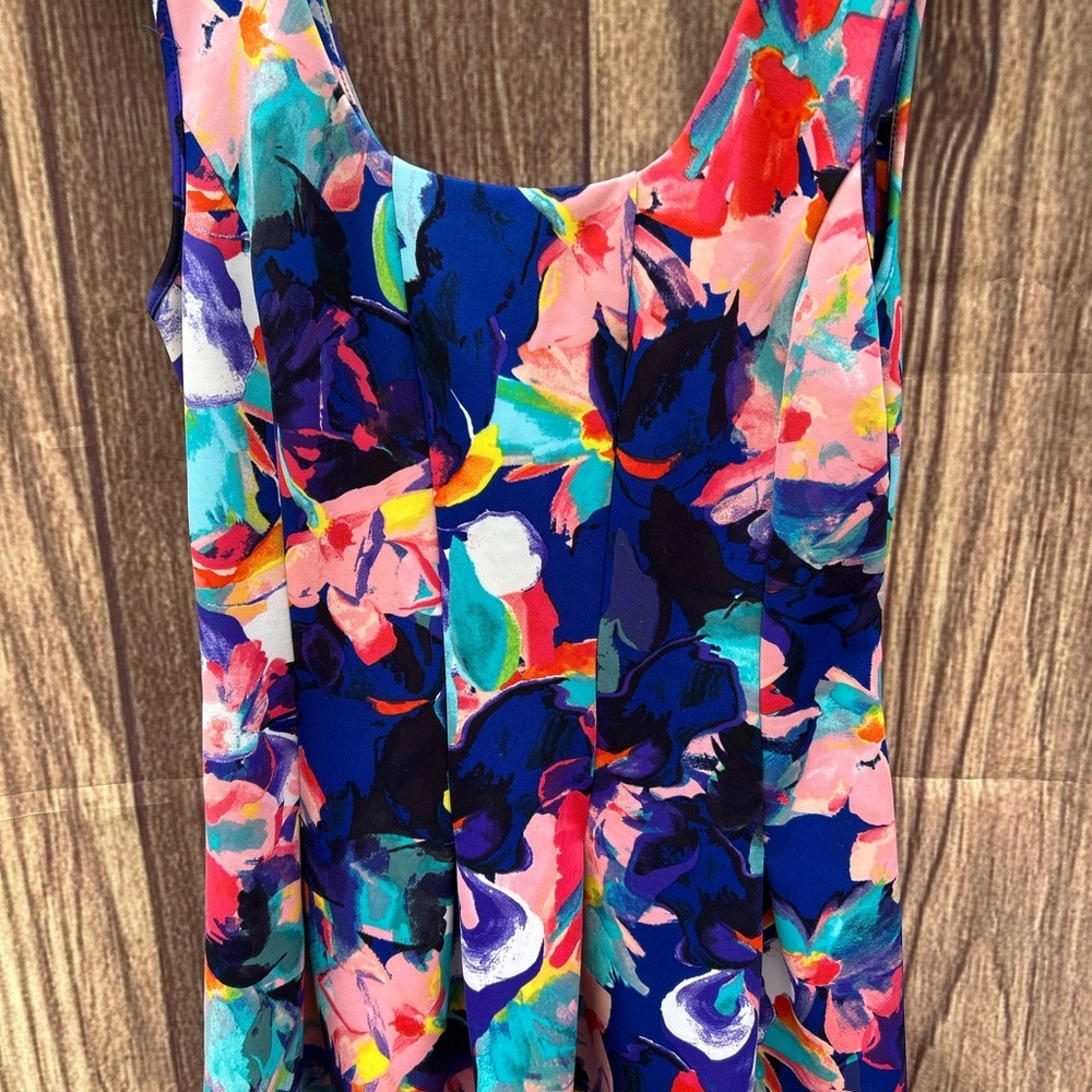 Spense size 10 fit and flare colorful floral stretch pleated sleeveless dress - Picture 2 of 5